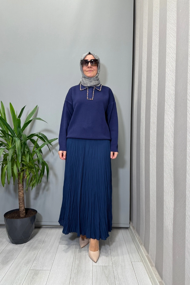 Ghisa Renkli Taş İşlemeli Kısa Tunik Lacivert 26KOBTNK4144