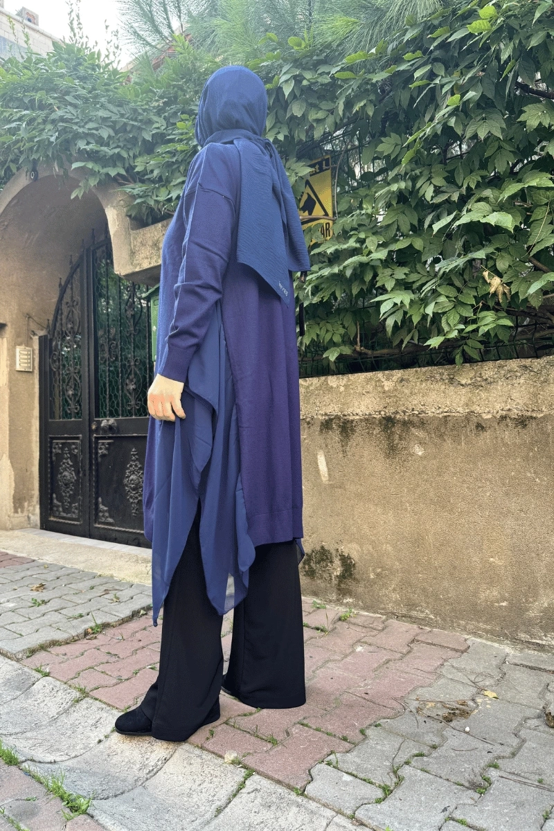 Ghisa Şifonlu Triko Hırka Açık Lacivert 5KOBHRK3669
