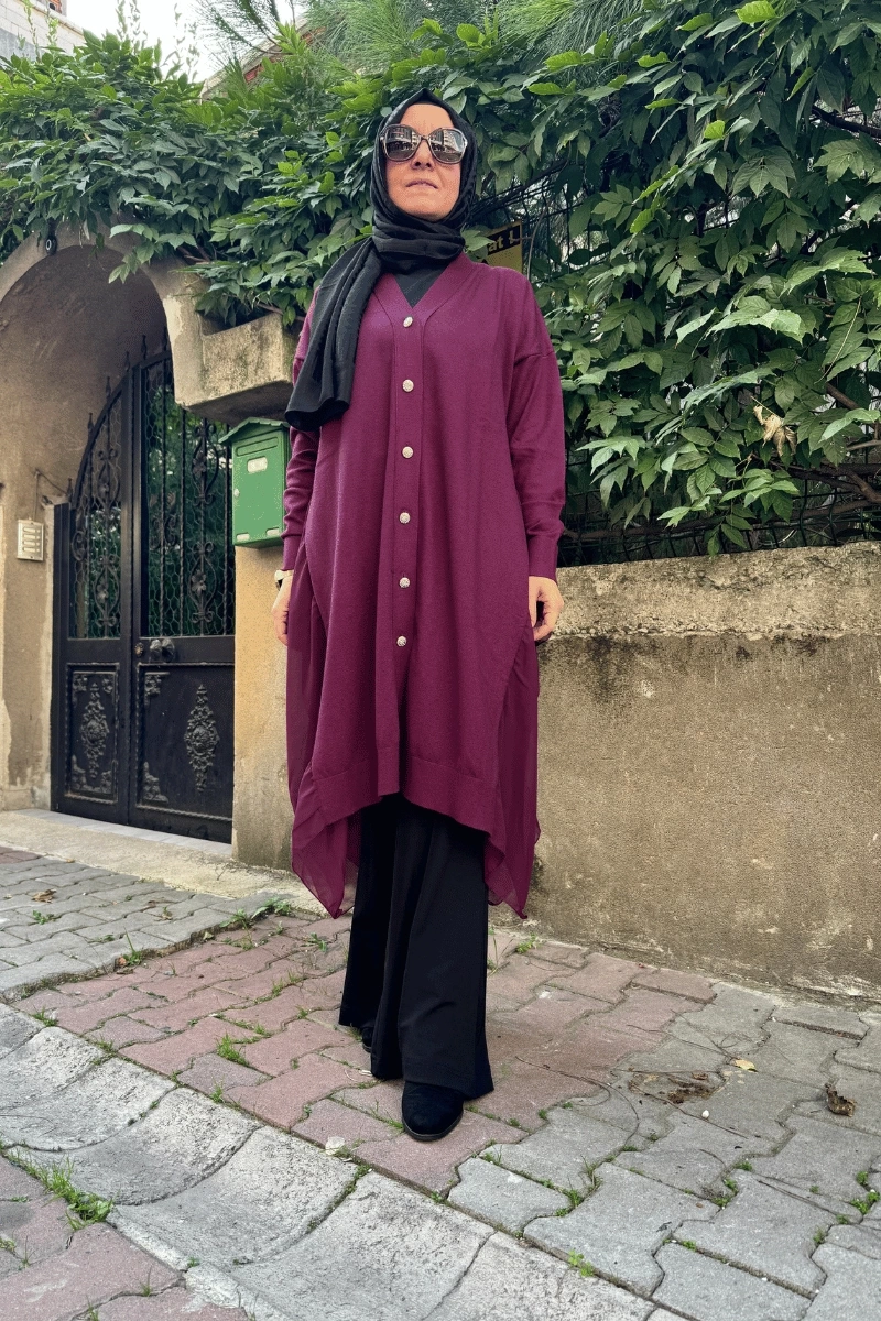 Ghisa Şifonlu Triko Hırka Bordo 5KOBHRK3669