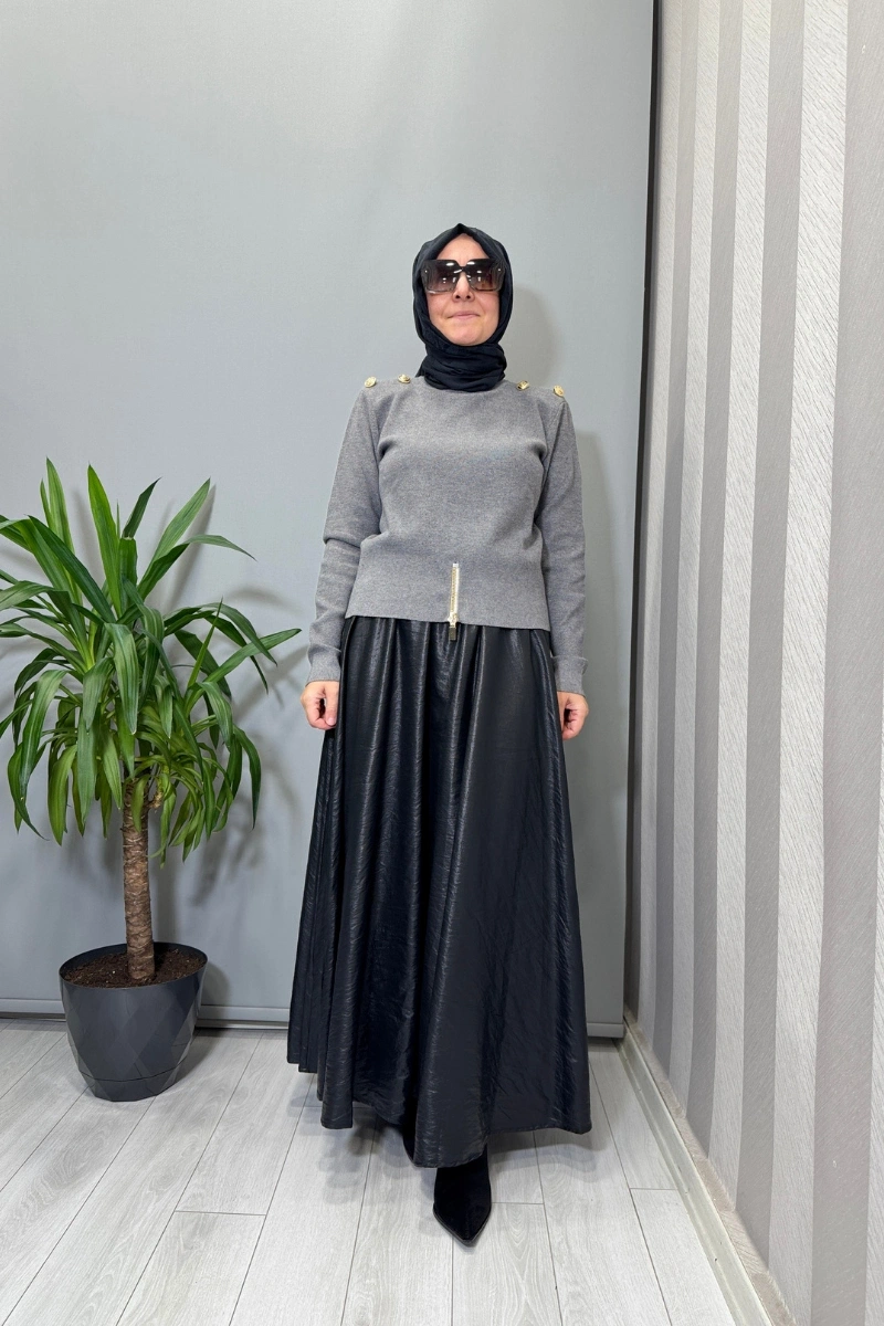 Ghisa Vatkalı Fermuar Detaylı Kazak Gri 26KOBTNK4863