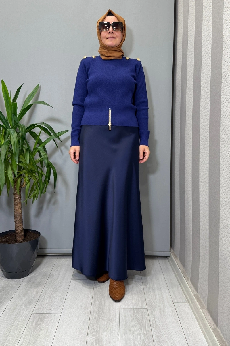 Ghisa Vatkalı Fermuar Detaylı Kazak Lacivert 26KOBTNK4863