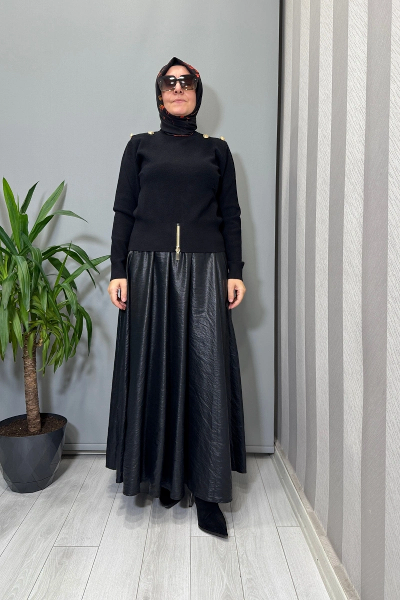 Ghisa Vatkalı Fermuar Detaylı Kazak Siyah 26KOBTNK4863