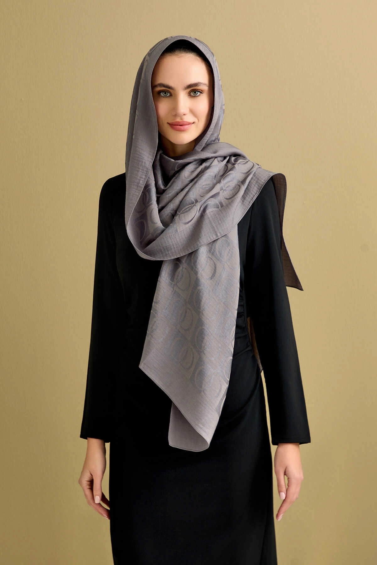 İmannoor Dama Desen Antrasit Naia Pamuk Şal 70x200