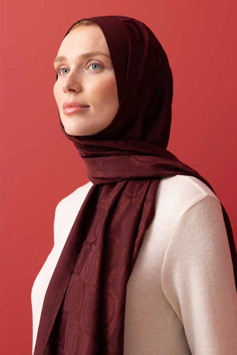 İmannoor Dama Desen Bordo Naia Pamuk Şal 70x200