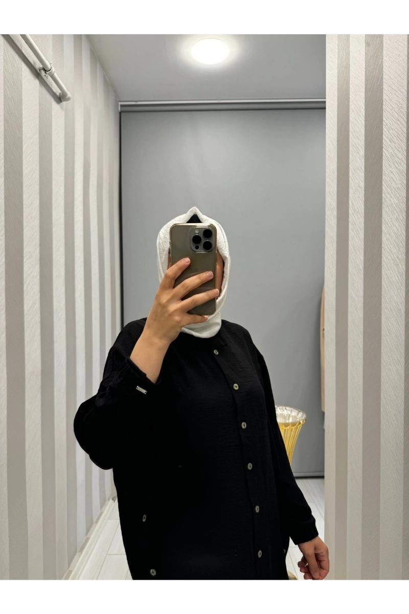 İnvee Düğme Detaylı Caz Tunik Siyah 6941