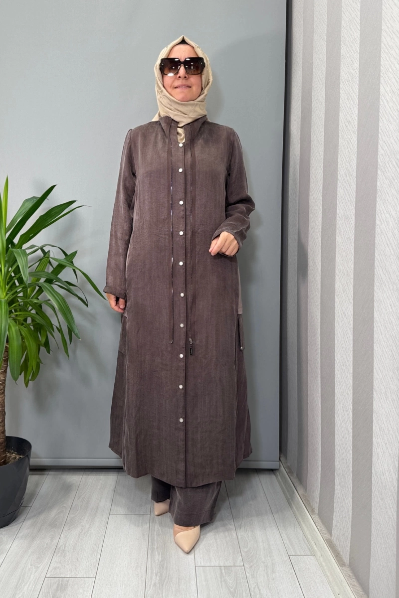 LissMore Sahte Cep Çıtçıt Detaylı Kap Kahve- 5956