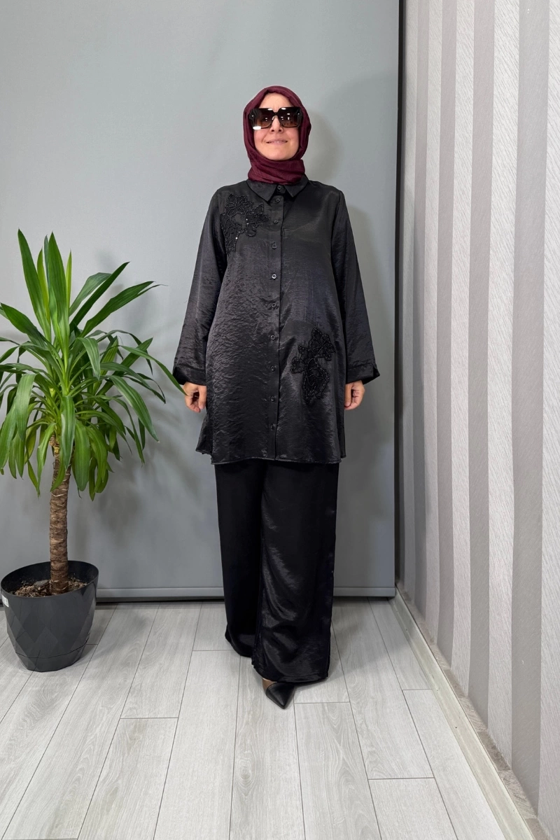 Lissmore Yandan Düğmeli İşlemeli Takım Siyah 5969