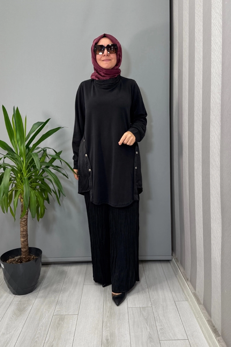 Lissmore Yandan Düğmeli Tunik Takım Siyah 5972