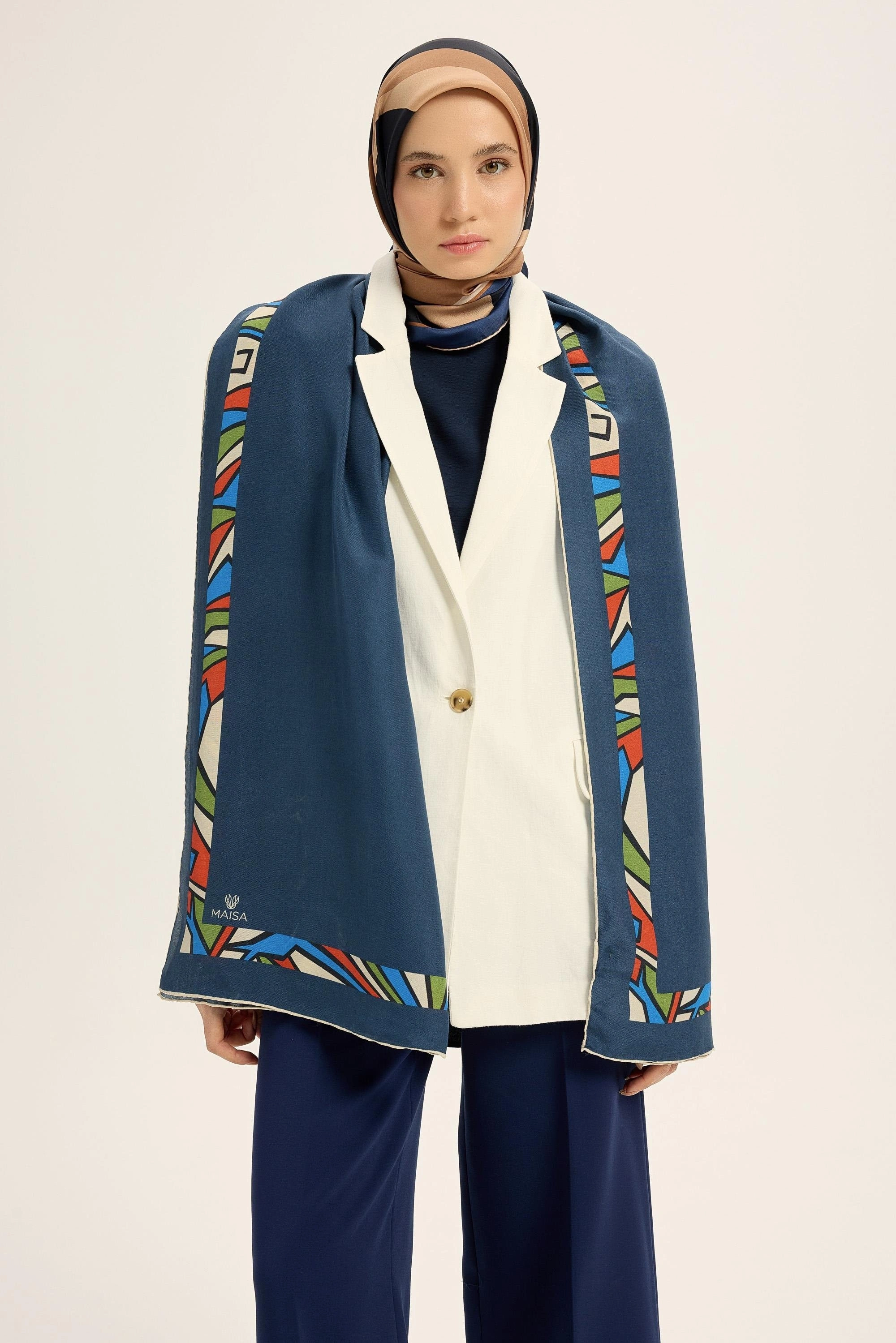 Maisa ADEN PAMUK İPEK ŞAL 70*190 CM - LACİVERT