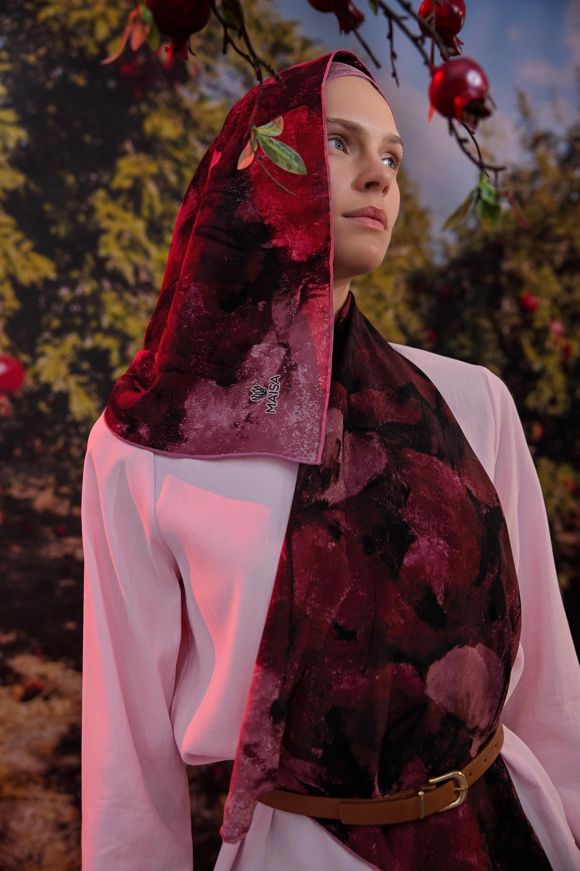 Maisa GELİNCİK KREP İPEK ŞAL 70*190 CM - MÜRDÜM