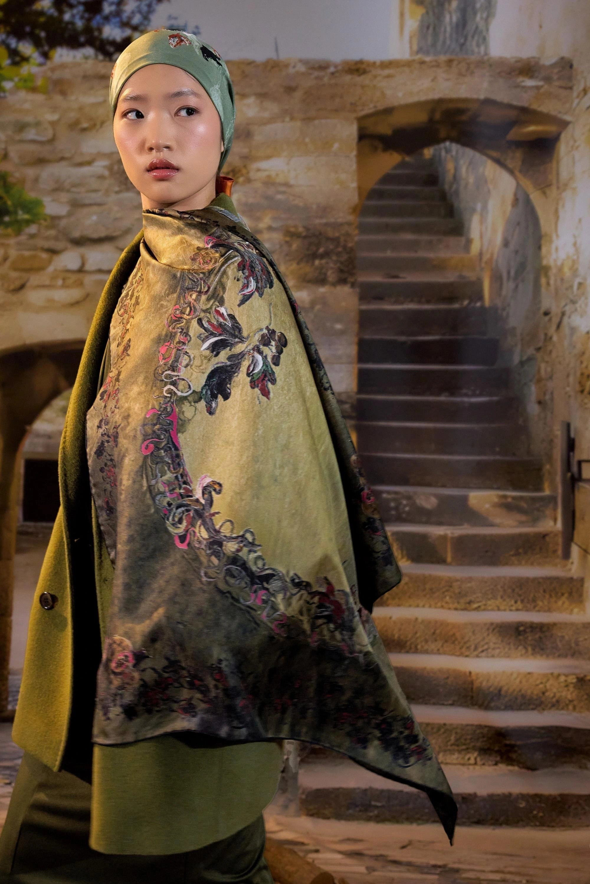 Maisa GÖKNAR MULBERRY İPEK EŞARP 90*90 CM - HAKİ