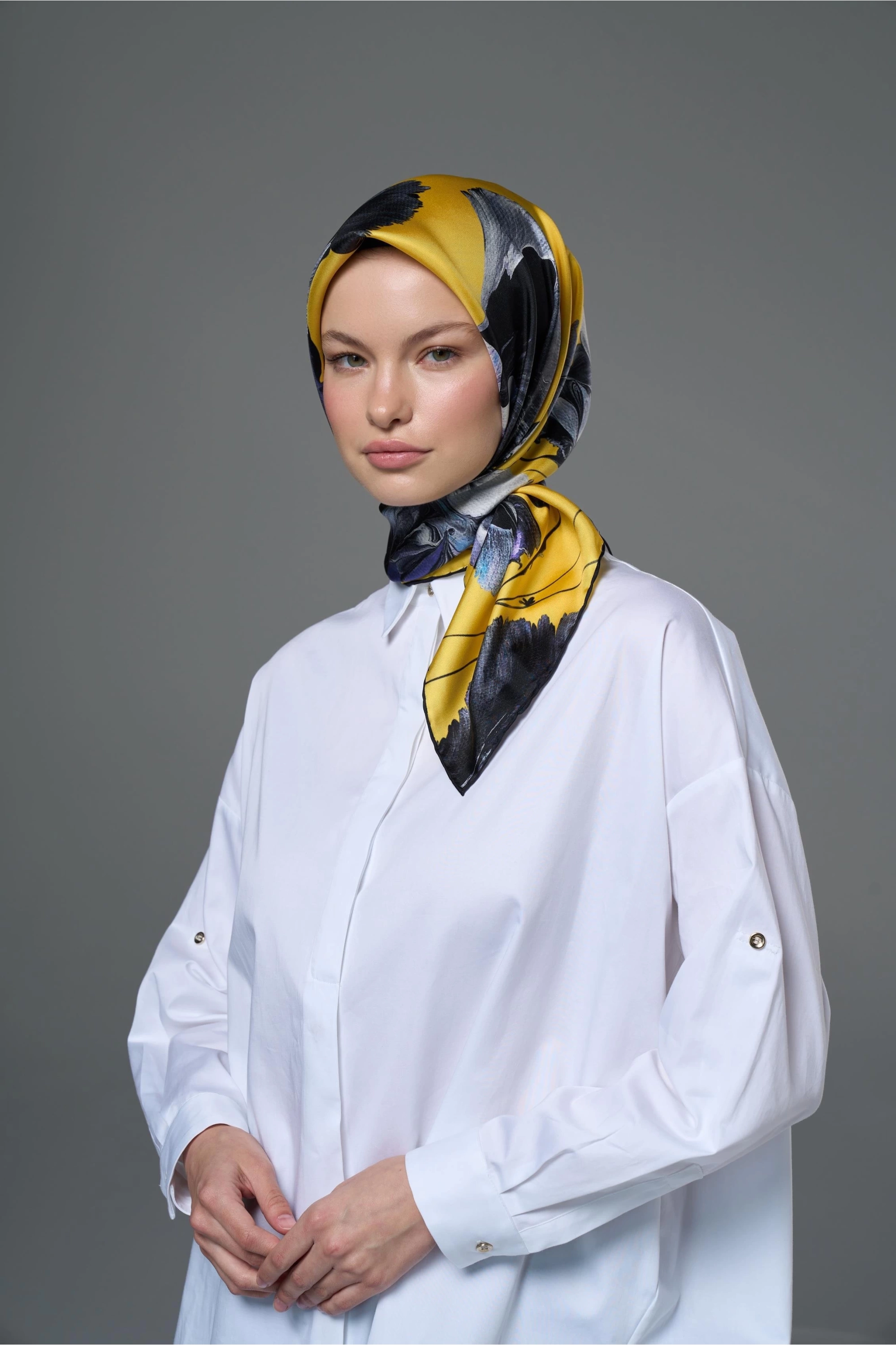 Maisa HALE TİVİL İPEK EŞARP 90*90 CM - SARI