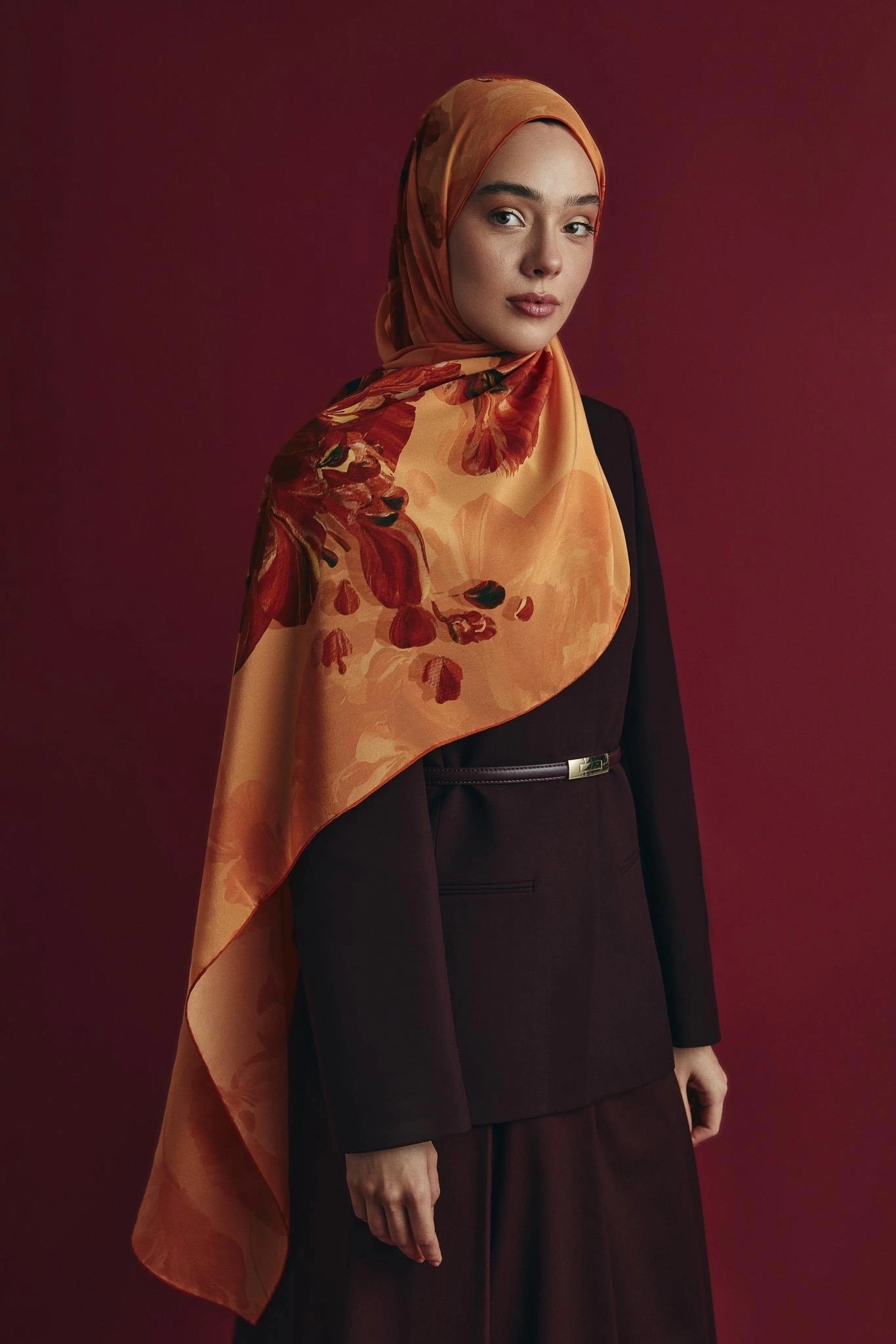 Maisa KEHRİBAR KREP İPEK ŞAL 70*190 CM - TURUNCU