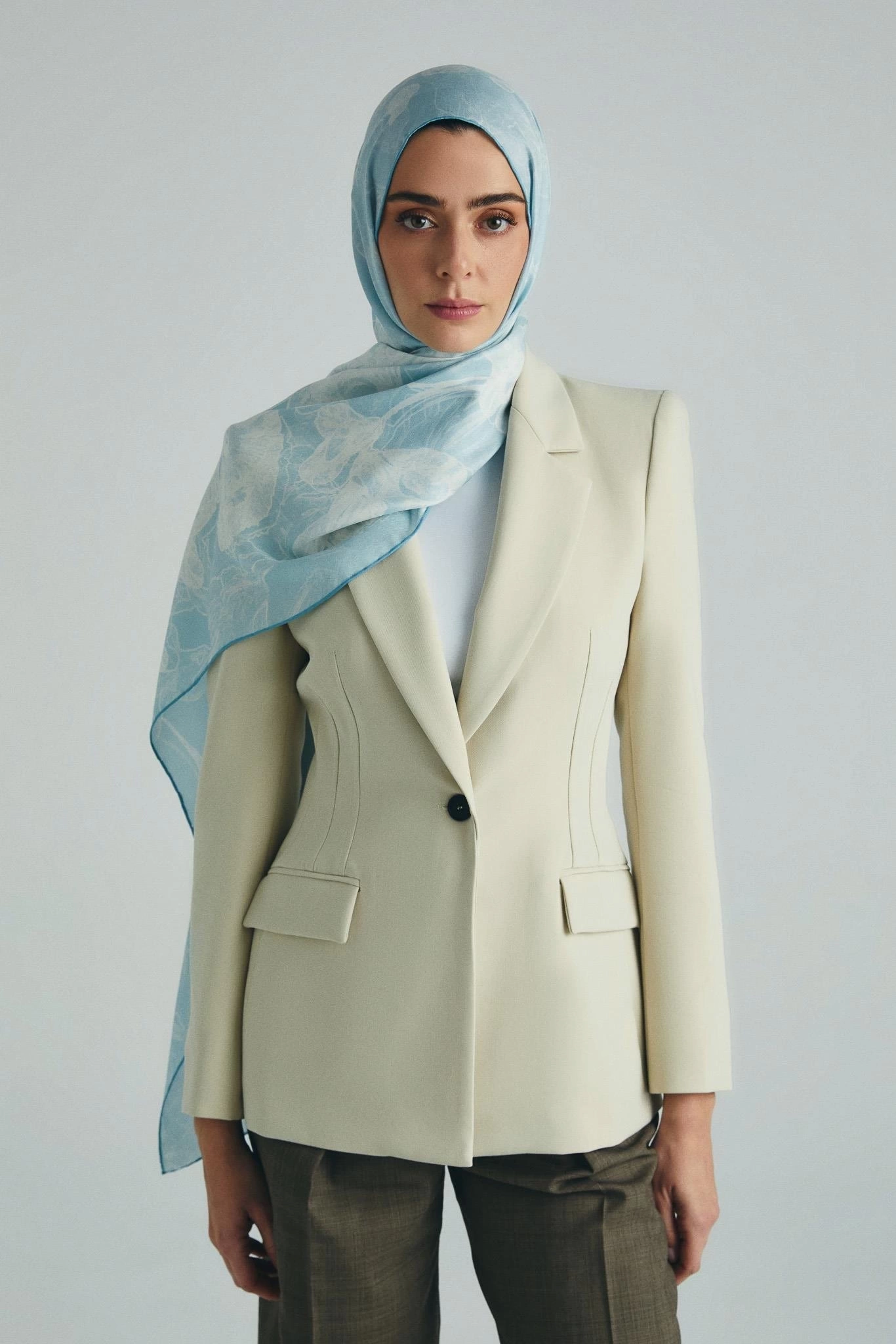 Maisa KEHRİBAR PAMUK İPEK ŞAL 70*190 CM - AÇIK MAVİ
