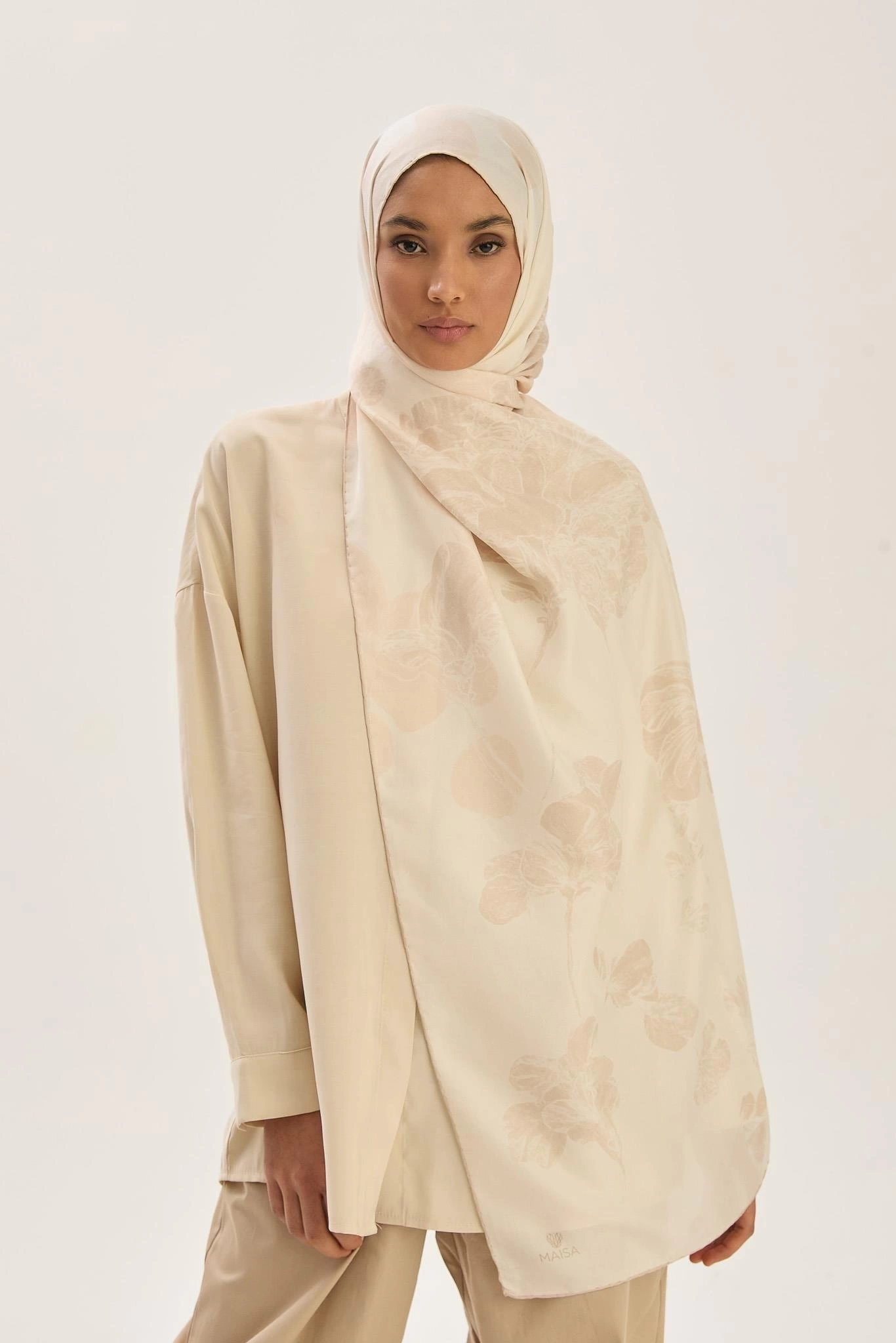 Maisa KEHRİBAR PAMUK İPEK ŞAL 70*190 CM - KREM