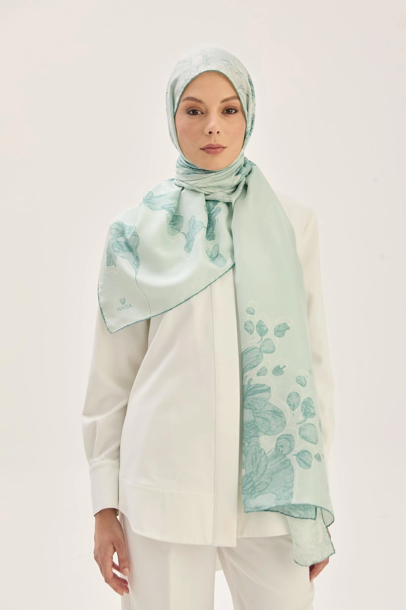 Maisa KEHRİBAR PAMUK İPEK ŞAL 70*190 CM - MİNT YEŞİLİ