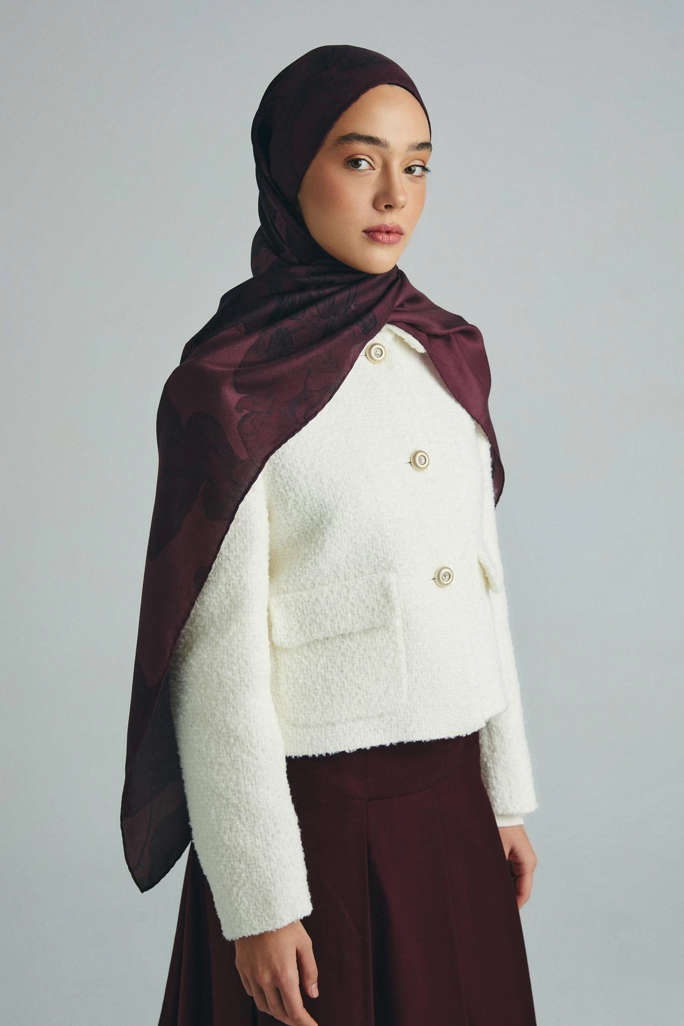 Maisa KEHRİBAR PAMUK İPEK ŞAL 70*190 CM - MÜRDÜM