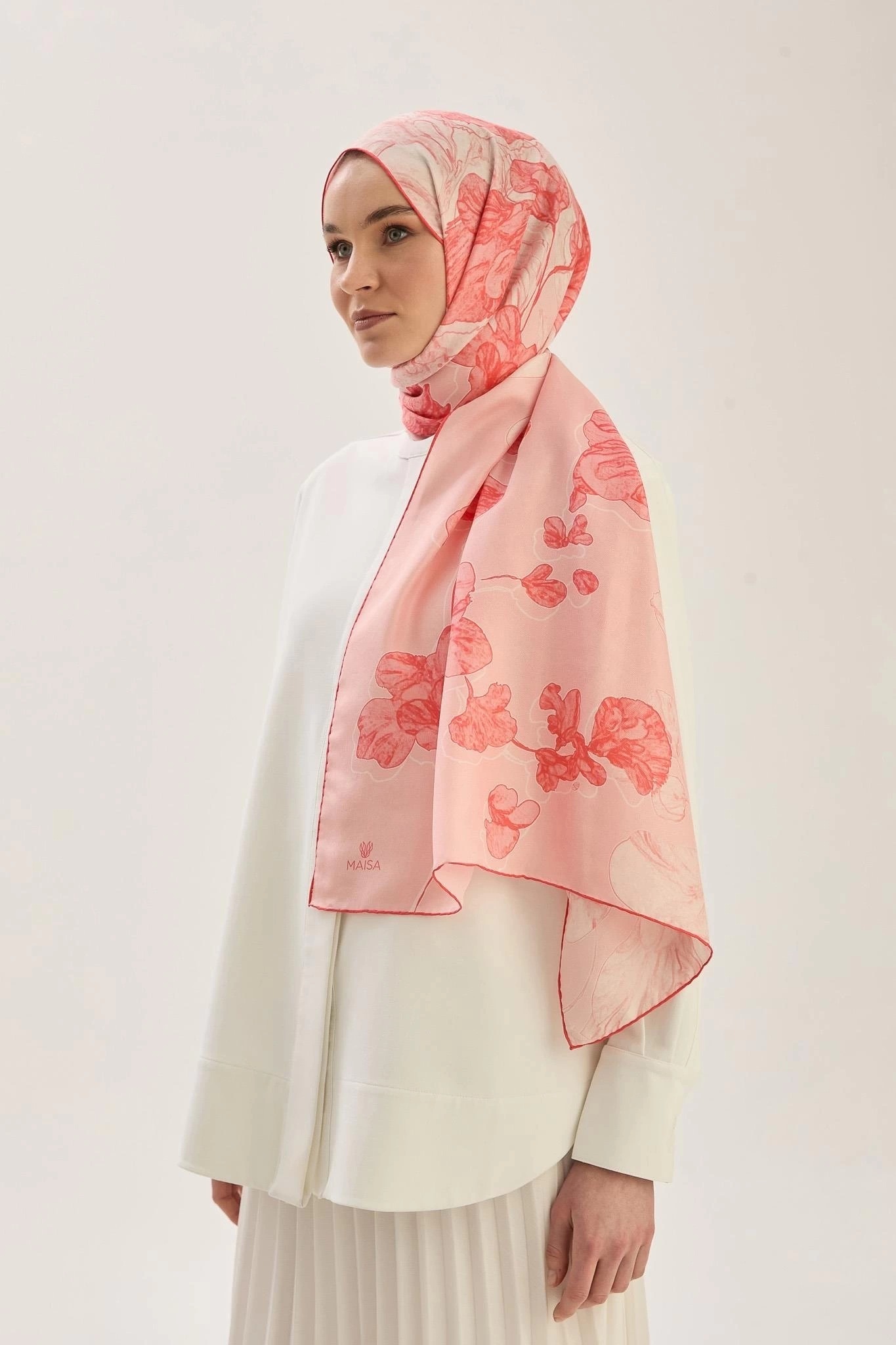 Maisa KEHRİBAR PAMUK İPEK ŞAL 70*190 CM - NAR ÇİÇEĞİ