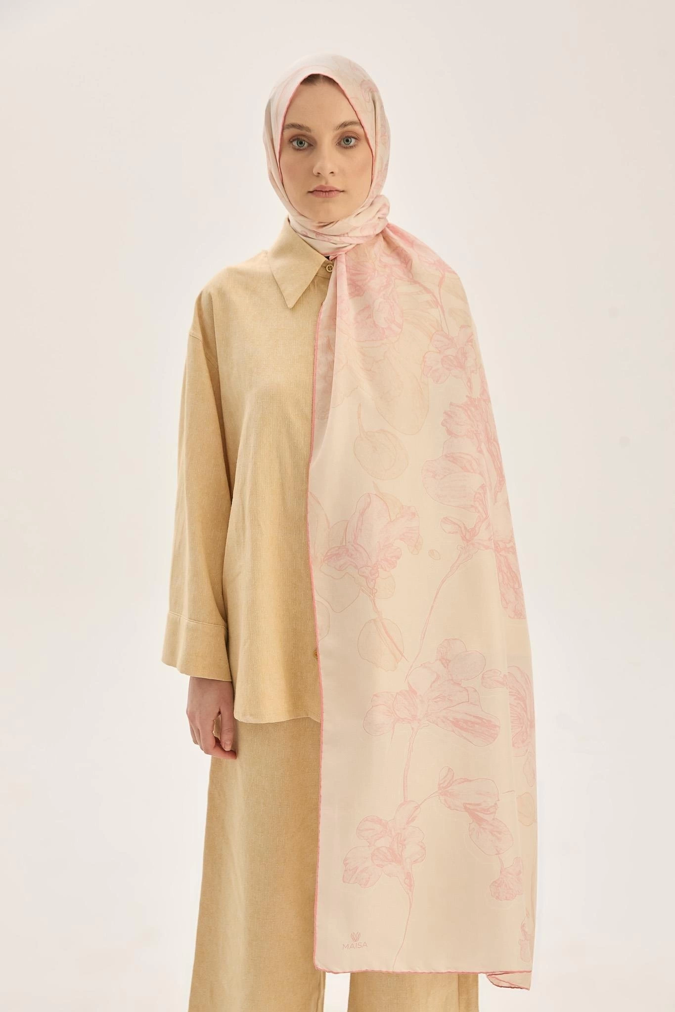 Maisa KEHRİBAR PAMUK İPEK ŞAL 70*190 CM - PUDRA PEMBE