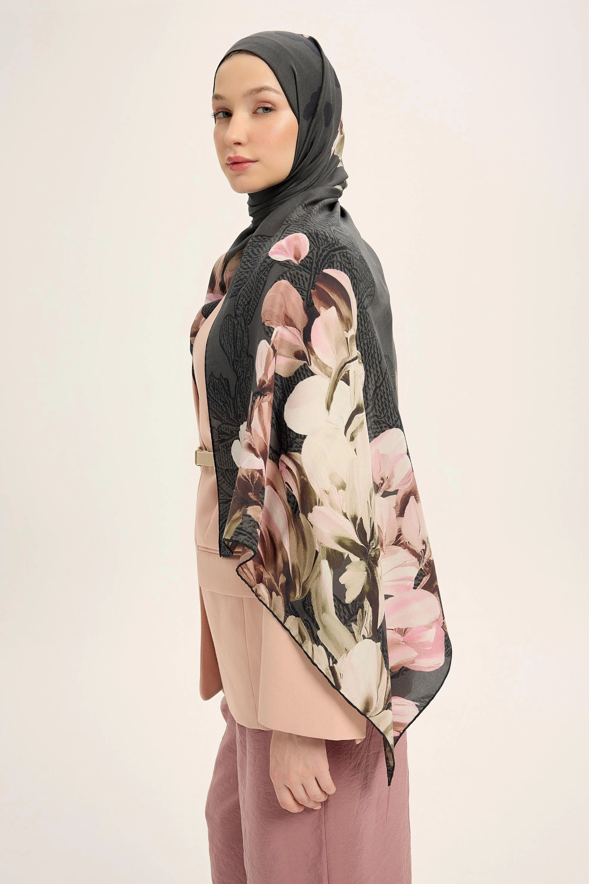 Maisa LAL PAMUK İPEK ŞAL 70*190 CM - FÜME