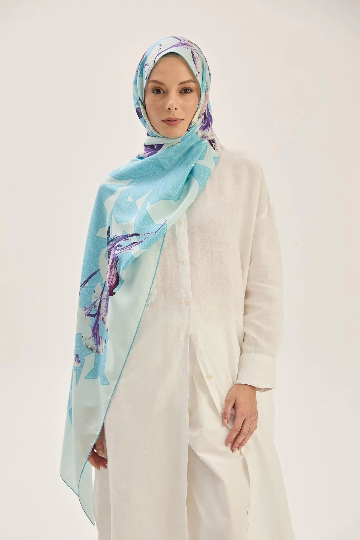 Maisa LEMA PAMUK İPEK ŞAL 70*190 CM - AÇIK MAVİ