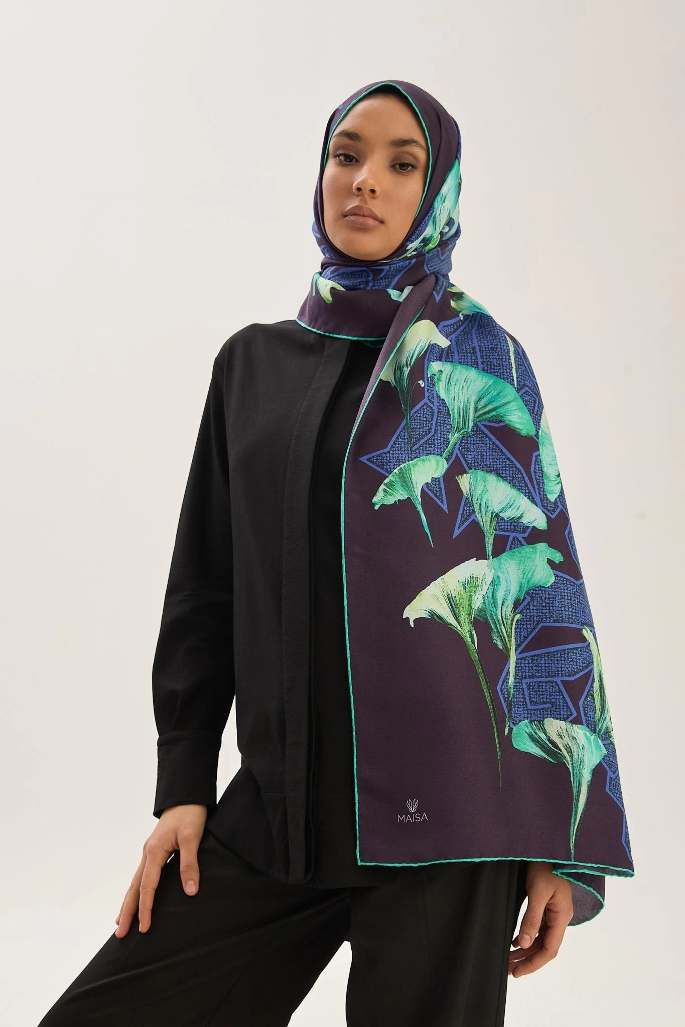 Maisa LEMA PAMUK İPEK ŞAL 70*190 CM - LACİVERT
