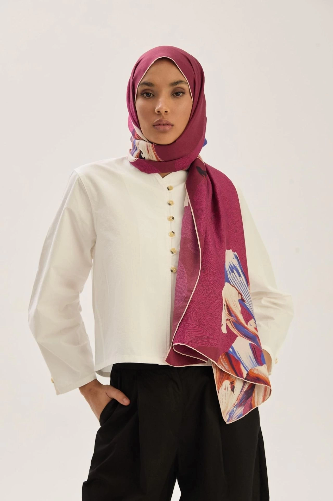 Maisa MİRA PAMUK İPEK ŞAL 70*190 CM - VİŞNE