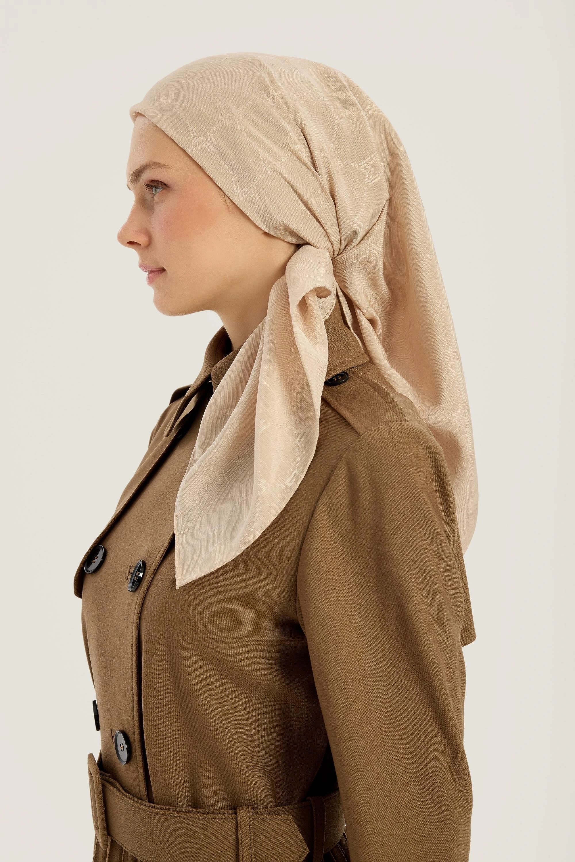 Maisa NEDA PAMUK İPEK EŞARP 90*90 CM - BEJ