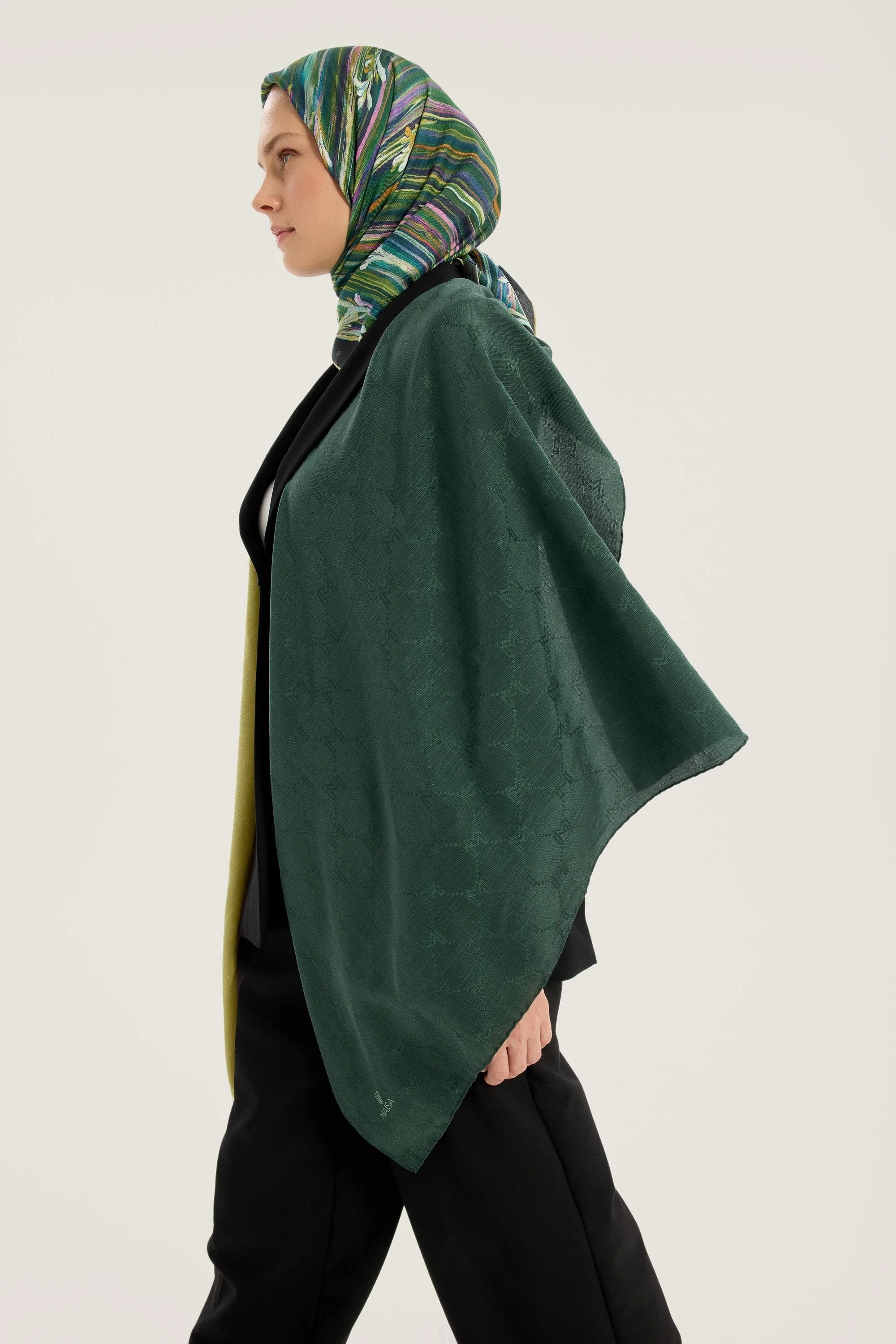 Maisa NEDA PAMUK İPEK EŞARP 90*90 CM - KOYU YEŞİL