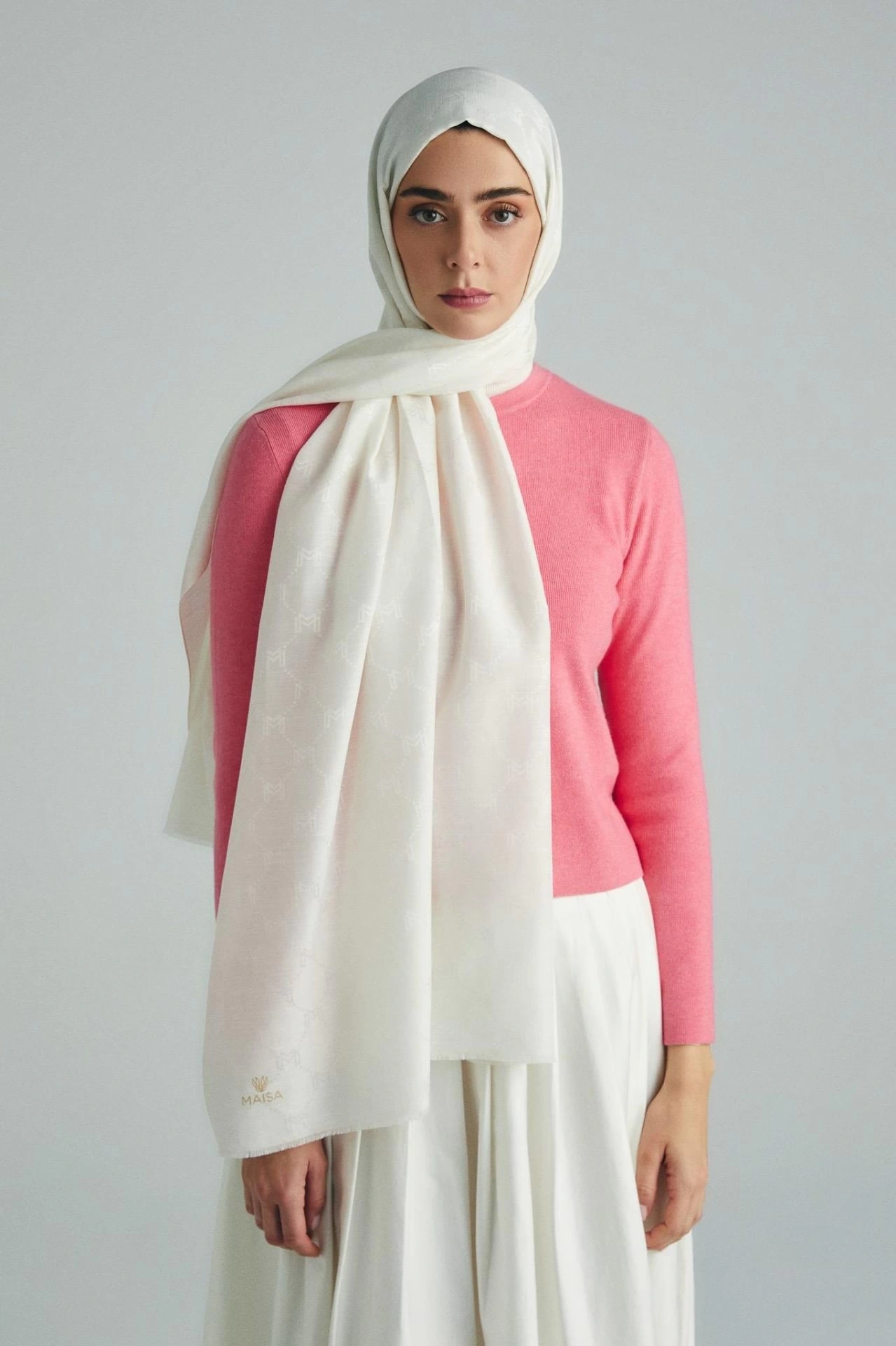 Maisa NEDA PAMUK İPEK ŞAL 70*190 CM - EKRU