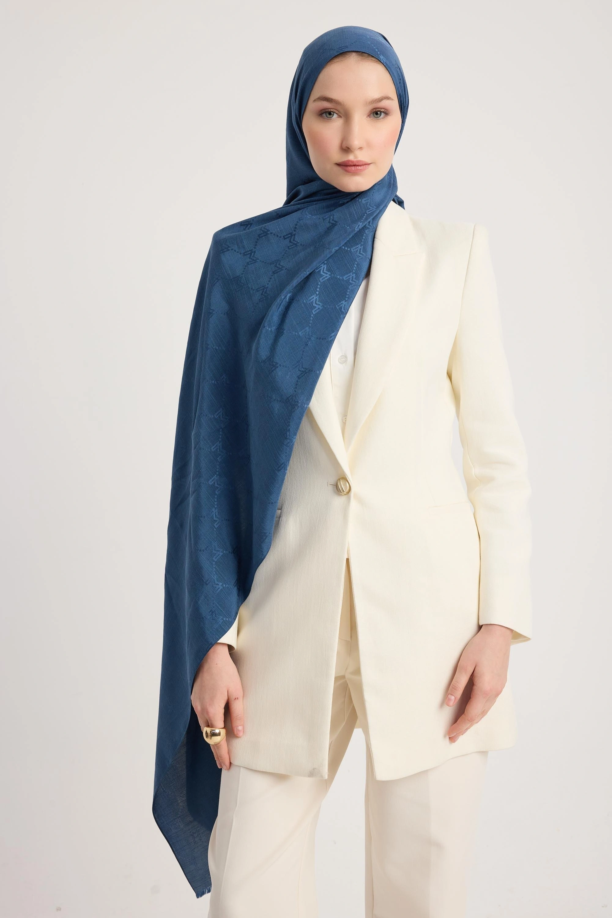 Maisa NEDA PAMUK İPEK ŞAL 70*190 CM - İNDİGO