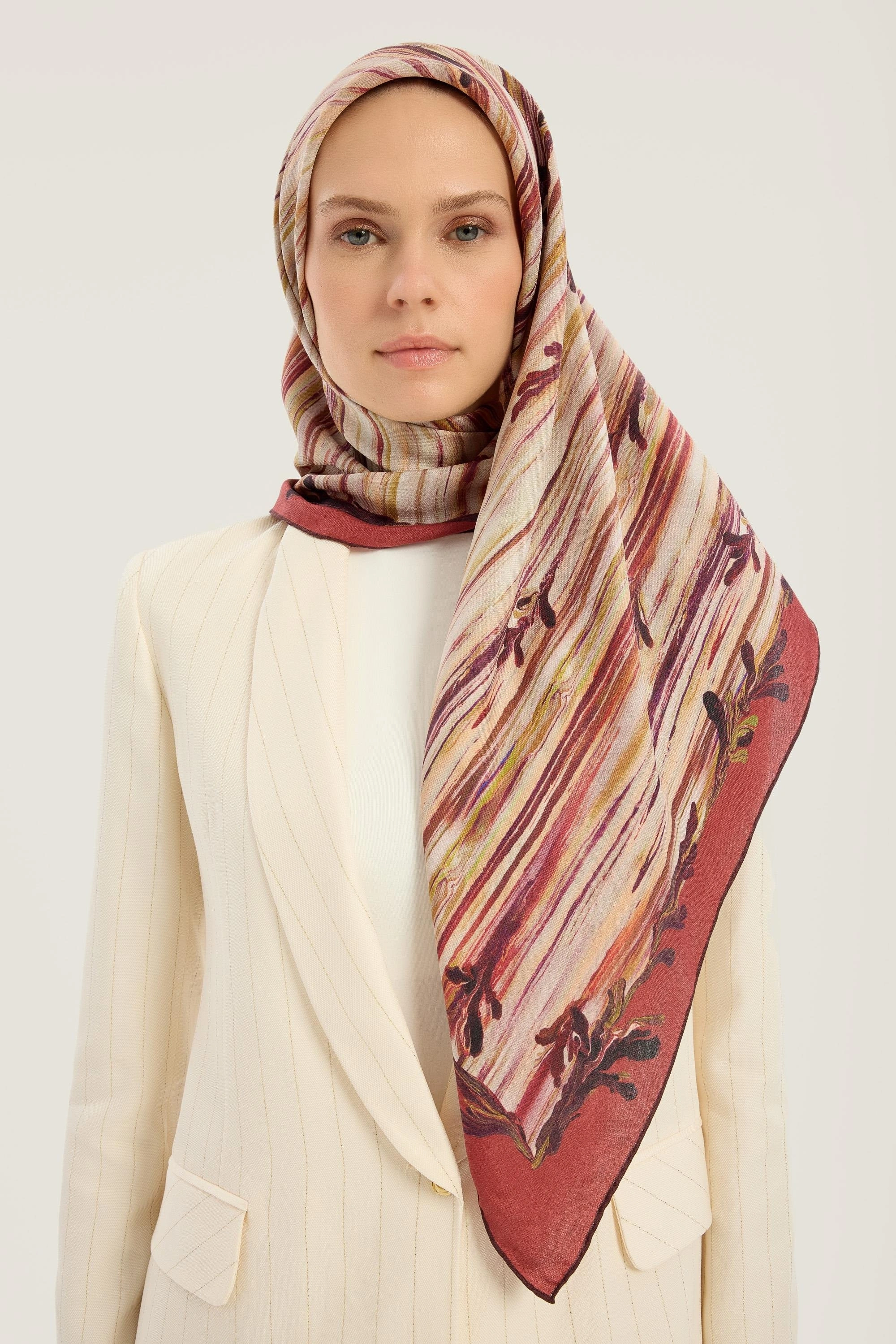 Maisa SUZEN PAMUK İPEK EŞARP 100*100 CM - KİREMİT