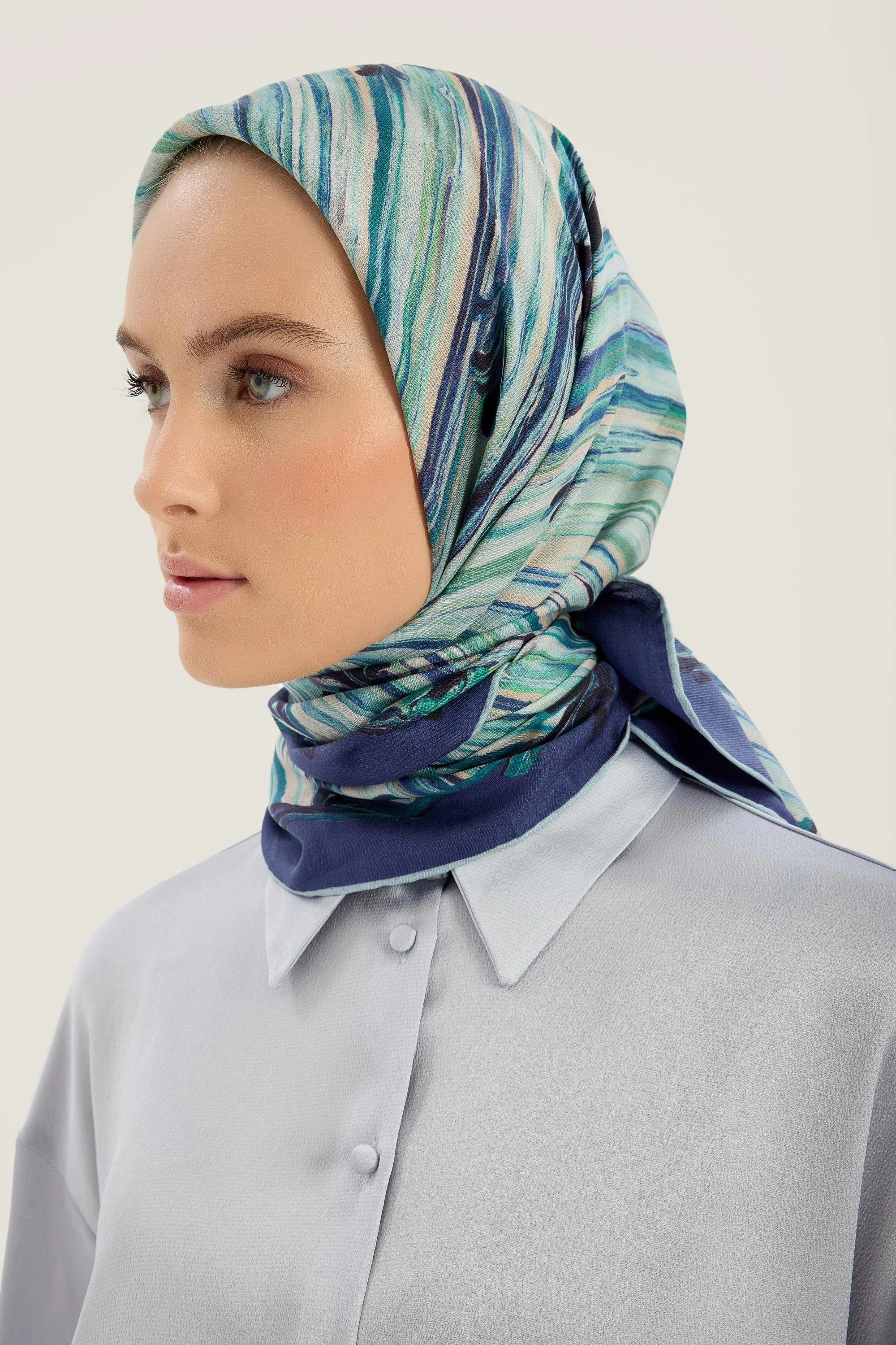 Maisa SUZEN PAMUK İPEK EŞARP 100*100 CM - MAVİ