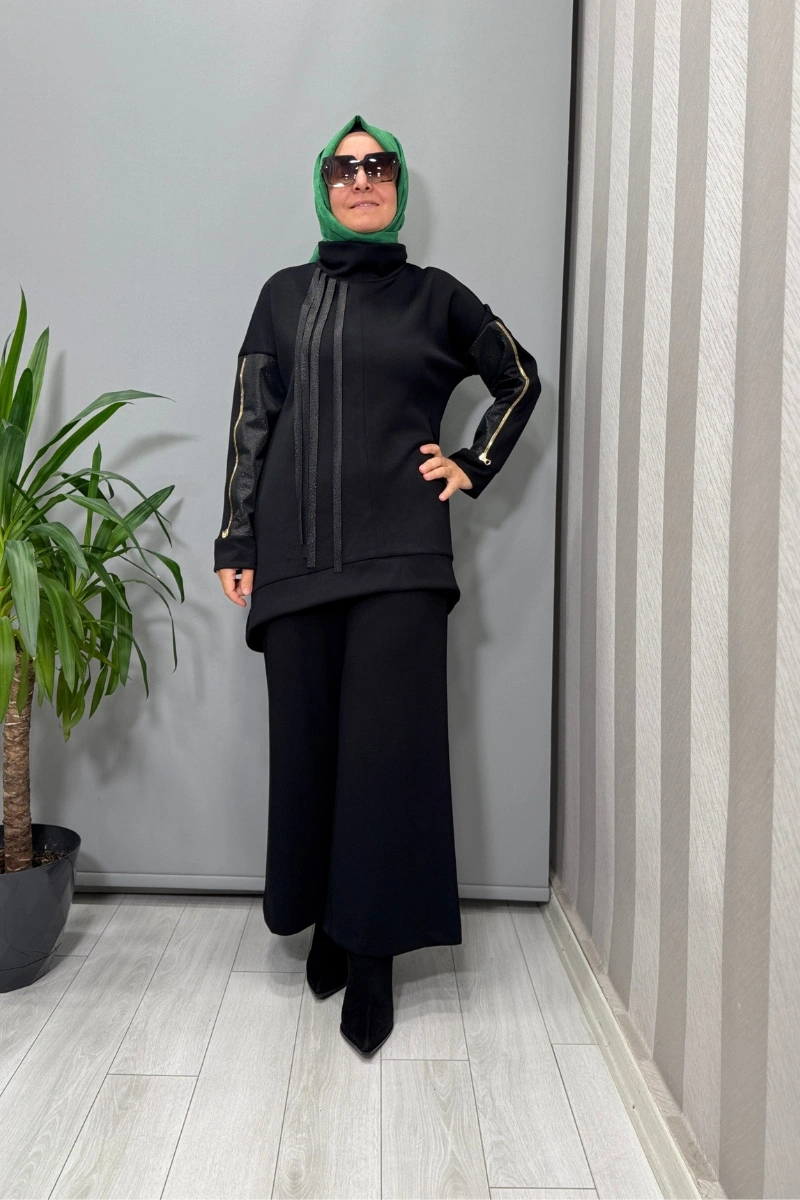 Mascara Kolları Fermuar Detaylı Tunik Siyah 56MK2122