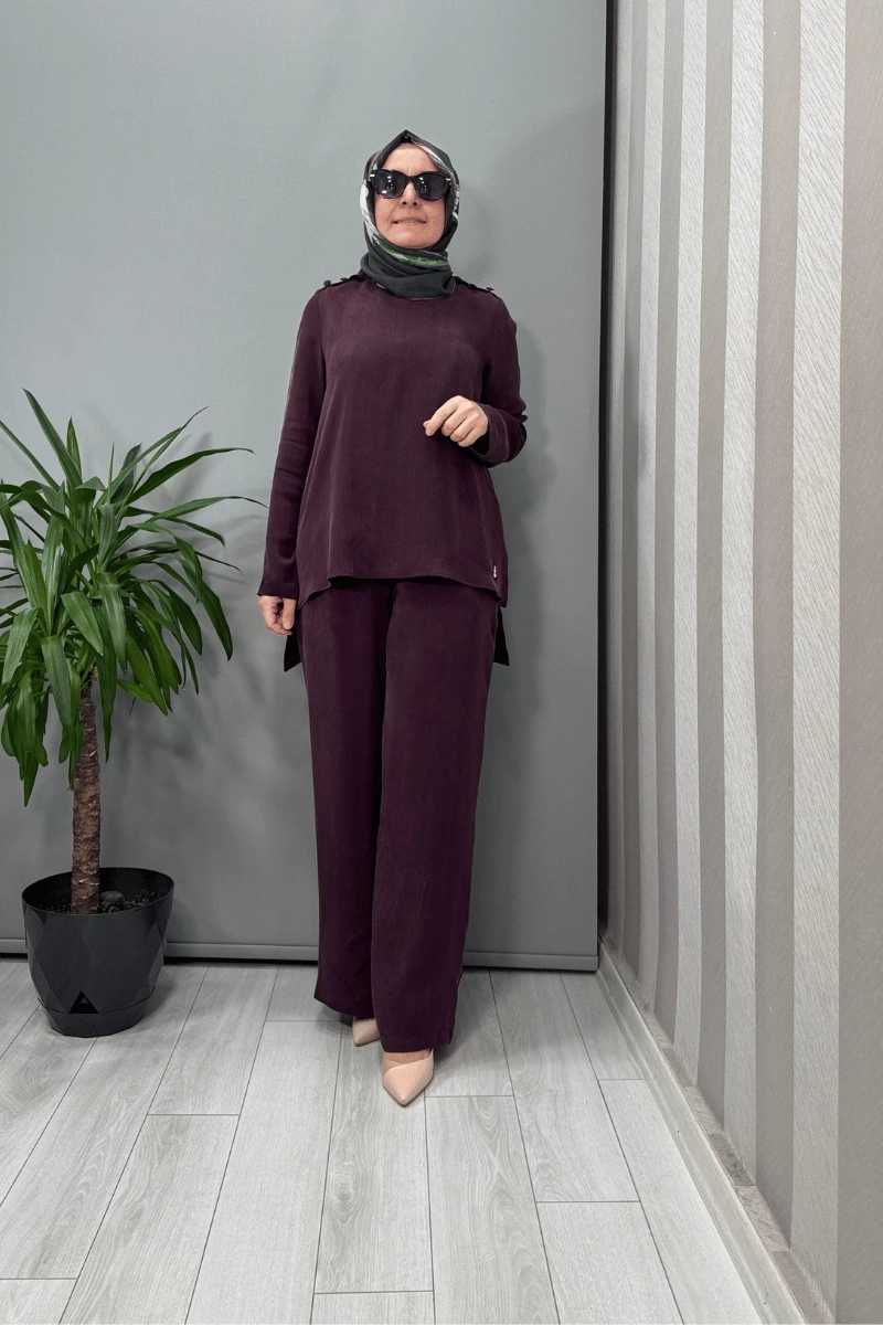 Miss Dalida Beli Lastikli Bol Paça Cupro Pantolon Bordo T25Y-7007