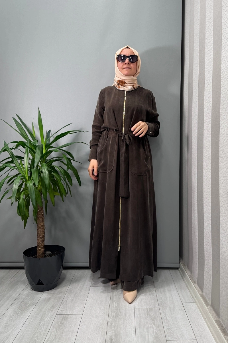 Miss Dalida Cebi Kapitoneli Uzun Cupro Ceket Kahve T25Y-8006