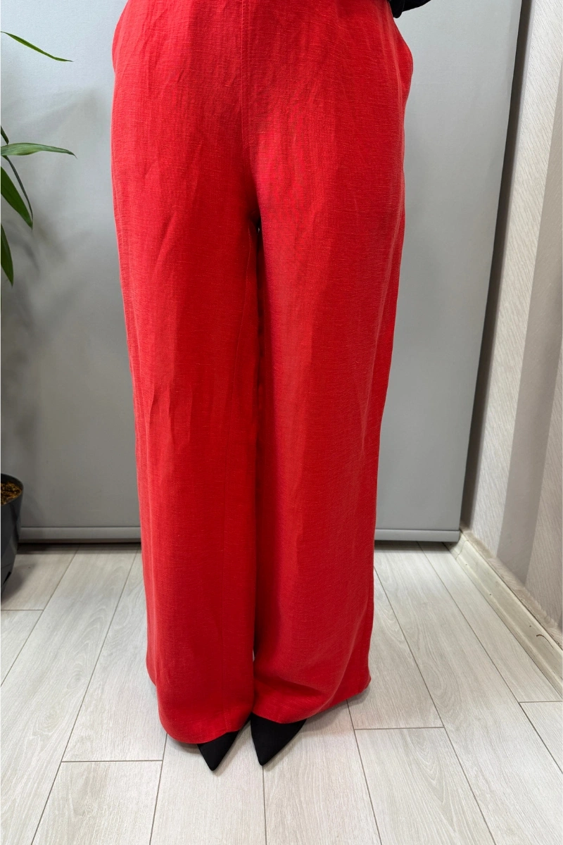 Miss Dalida Cepli İpek Keten Bol Paça Pantolon Kırmızı 2267351