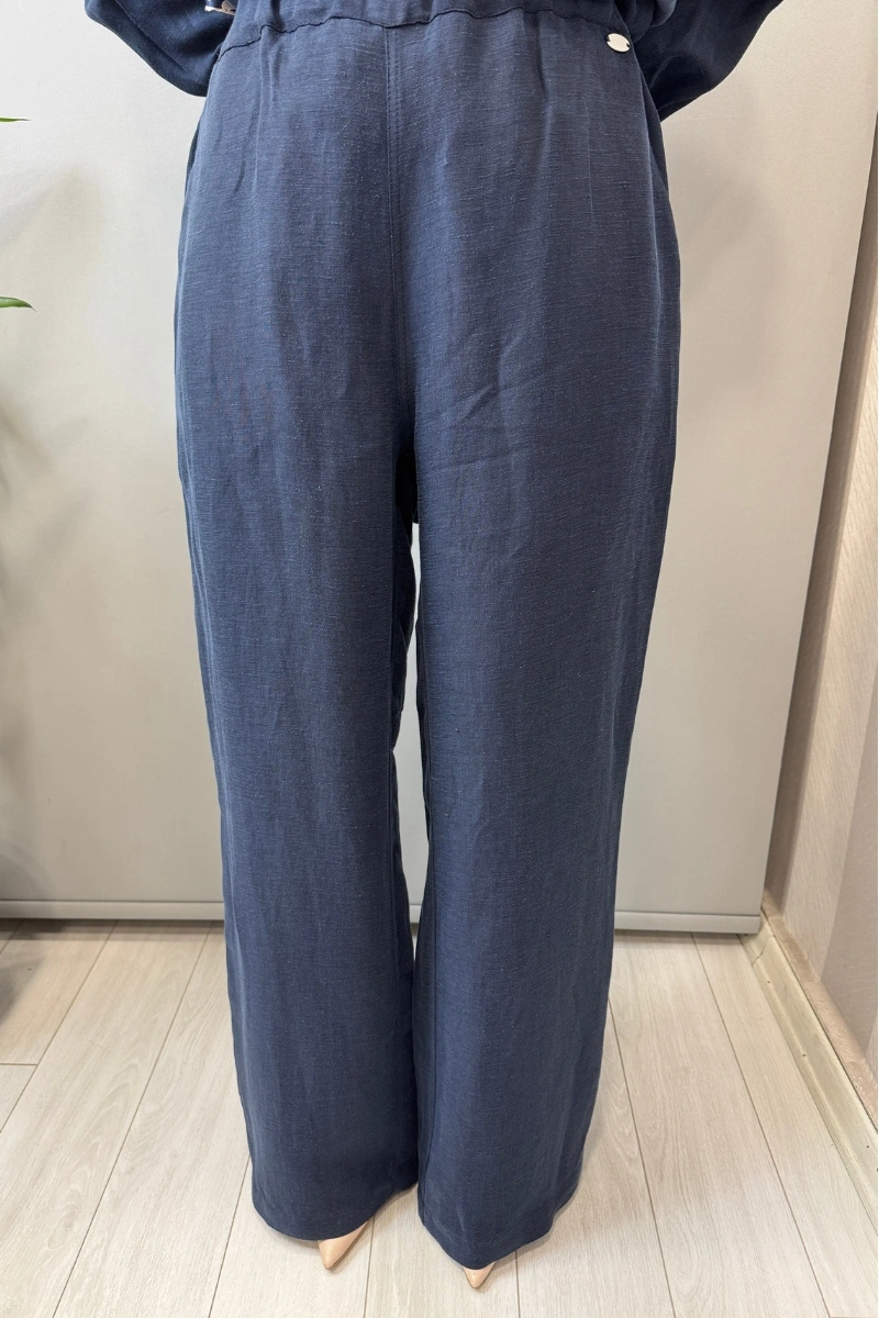 Miss Dalida Cepli İpek Keten Bol Paça Pantolon Lacivert 2267351