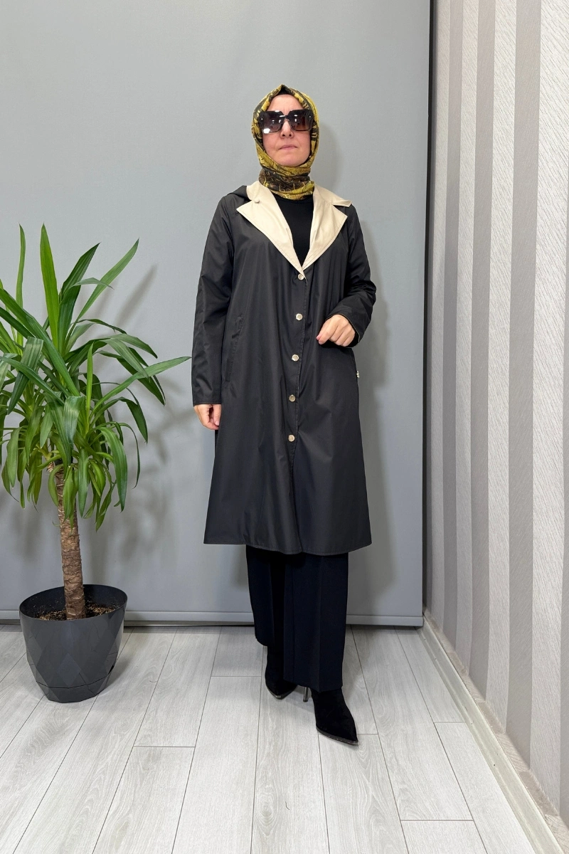 Miss Dalida Çift Taraflı Hafif Yumoş Mont Siyah-Bej T25PF-8012