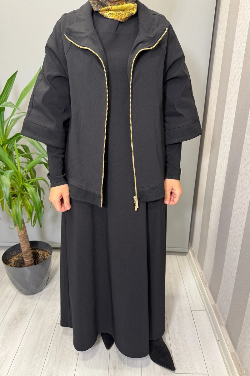 Miss Dalida Dik Yaka Fermuarlı Ceket Siyah T25PF-8203