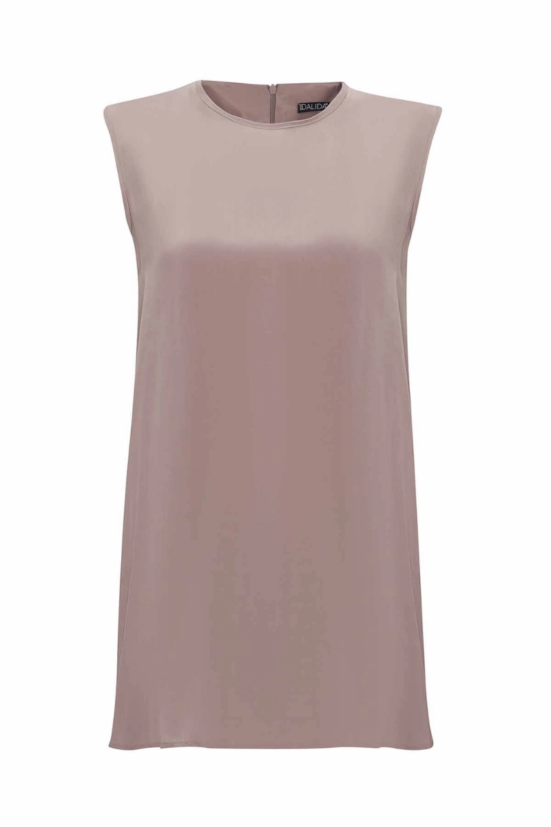 Miss Dalida Düz Renk Cupro Kolsuz Tunik Mink T25Y-6020