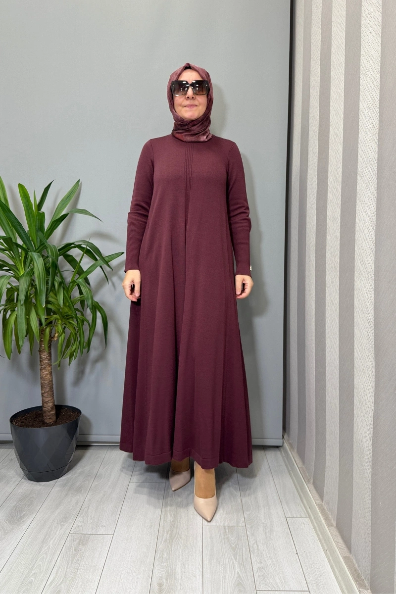 Miss Dalida Düz Renk Rahat Kesim Triko Elbise Bordo T26K-4009