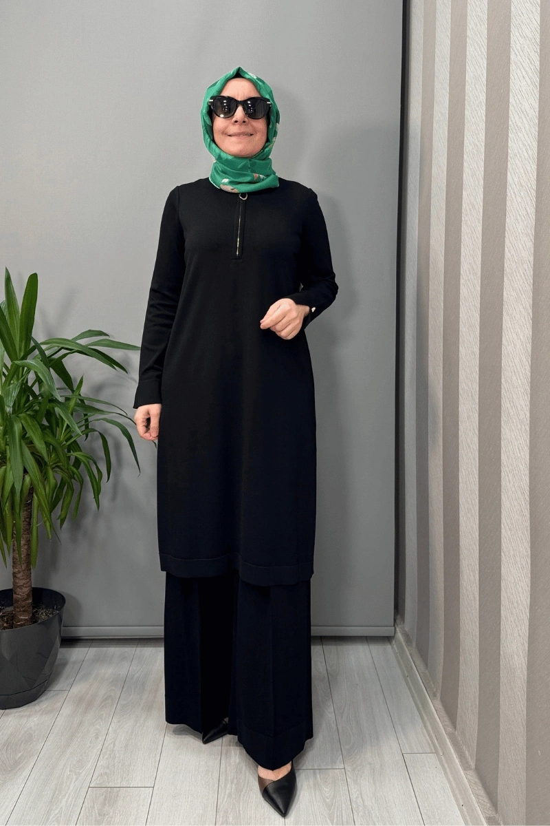 Miss Dalida Fermuar Detaylı Triko Tunik Siyah T25Y-6017
