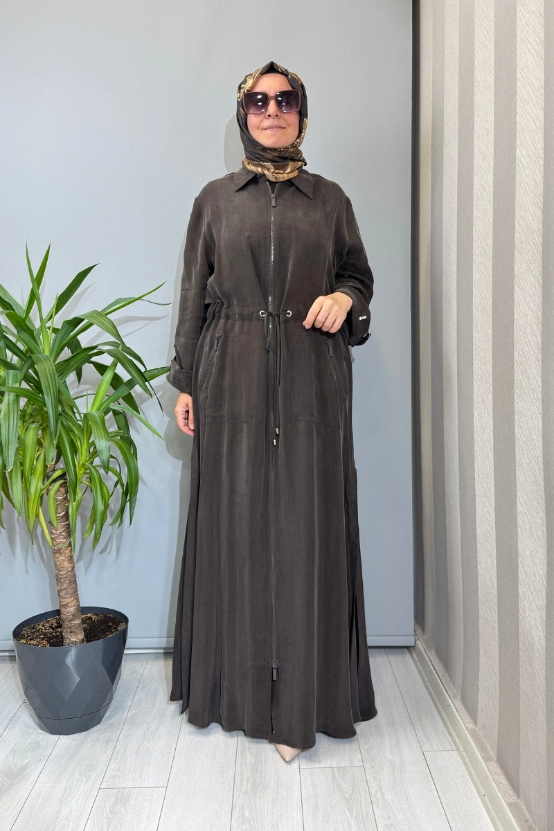 Miss Dalida Fermuarlı Beli Büzgülü Cupro Kap Kahve 2268329