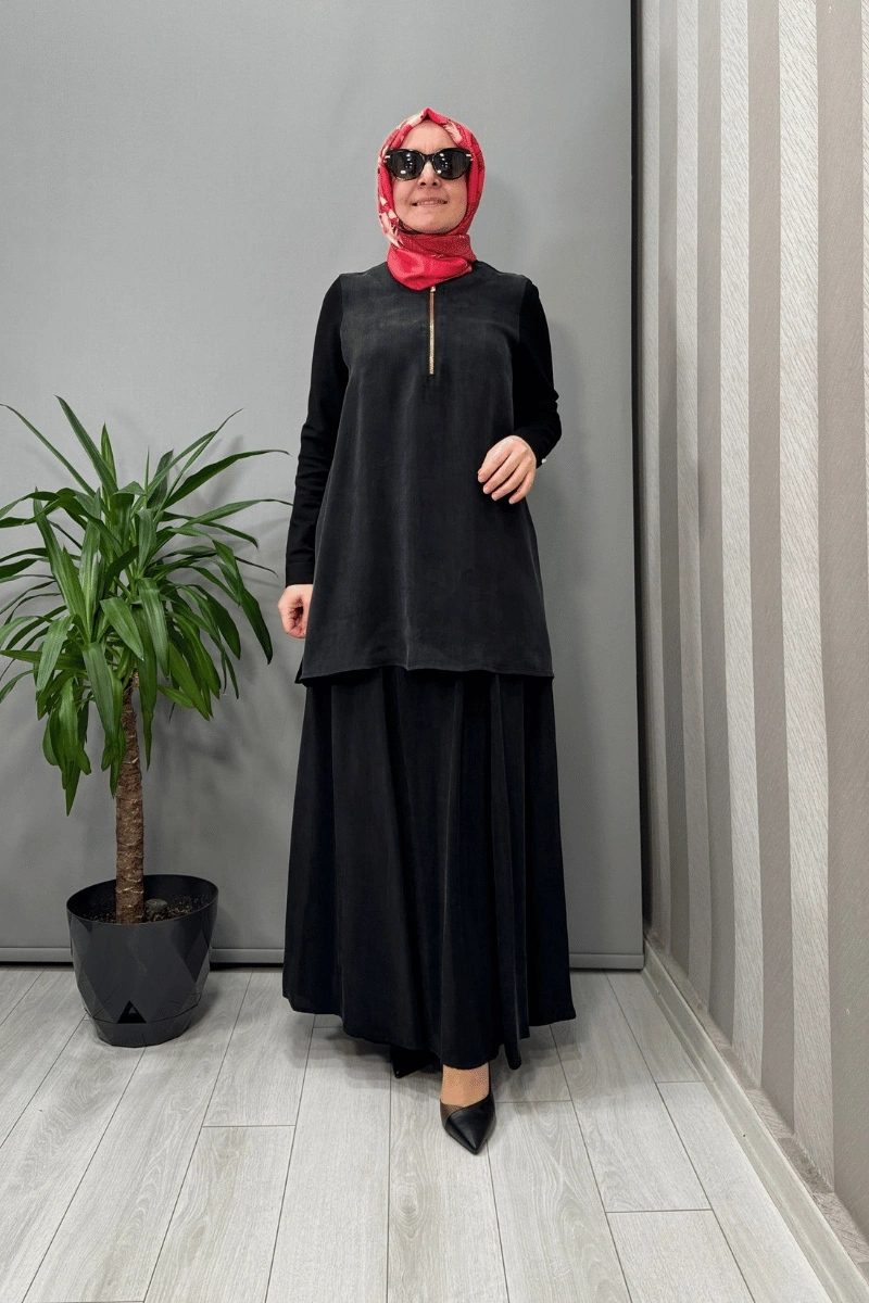 Miss Dalida Fermuarlı Kloş Etek Siyah T25Y-2003