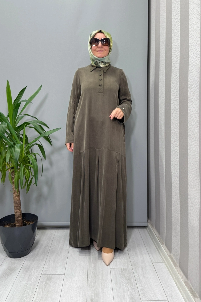 Miss Dalida Gömlek Yaka Cupro Elbise Haki T26K-4002