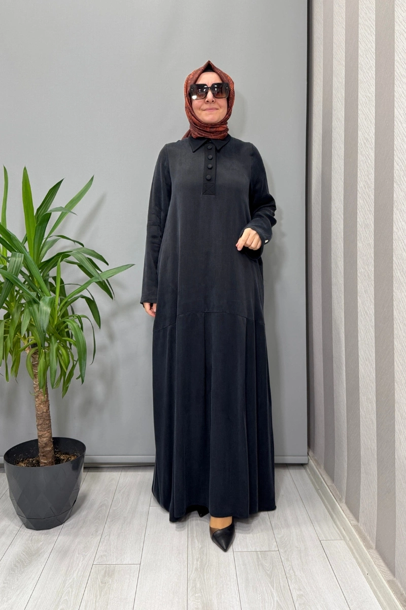 Miss Dalida Gömlek Yaka Cupro Elbise Siyah T26K-4002