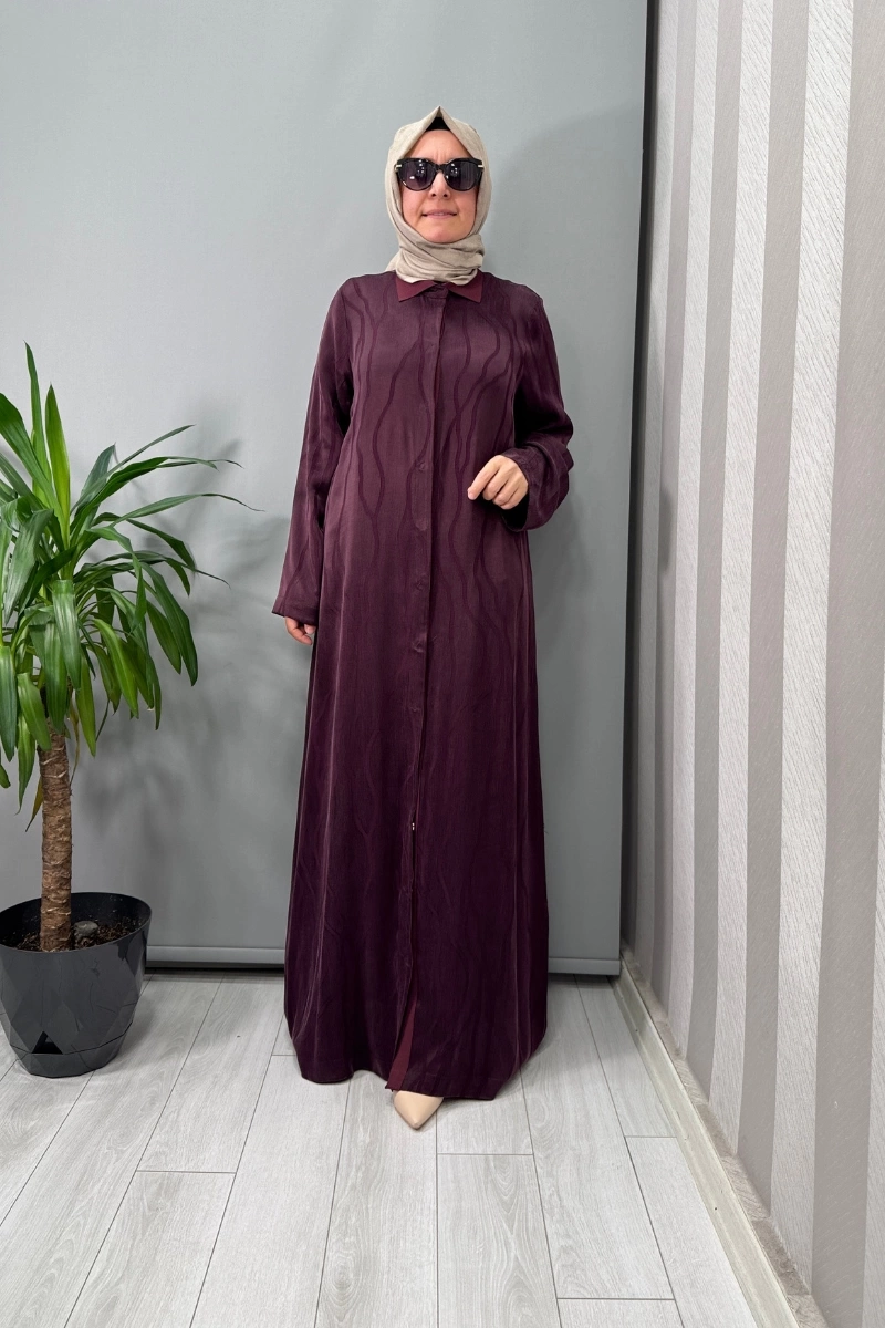 Miss Dalida Gömlek Yaka Jakarlı Cupro Kap Bordo T25Y-8056