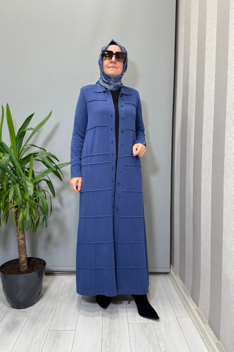 Miss Dalida Gömlek Yaka Uzun Triko Hırka İndigo T25PF-9002