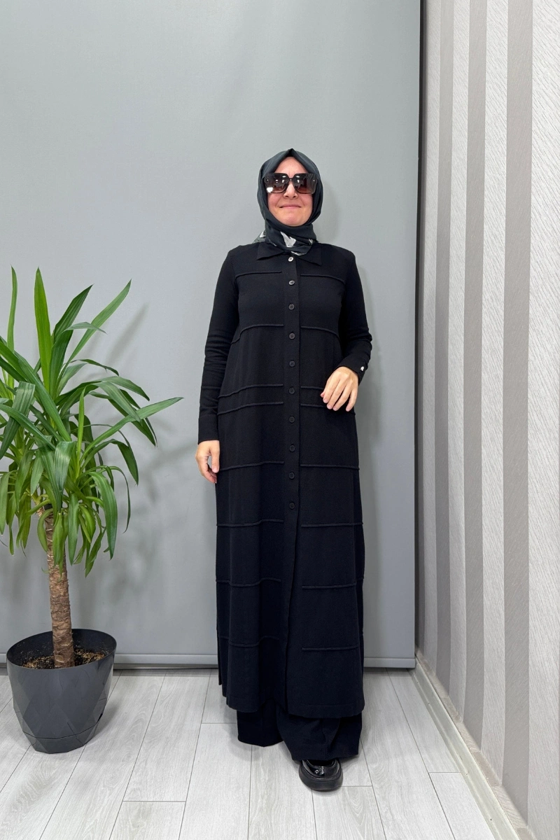 Miss Dalida Gömlek Yaka Uzun Triko Hırka Siyah T25PF-9002